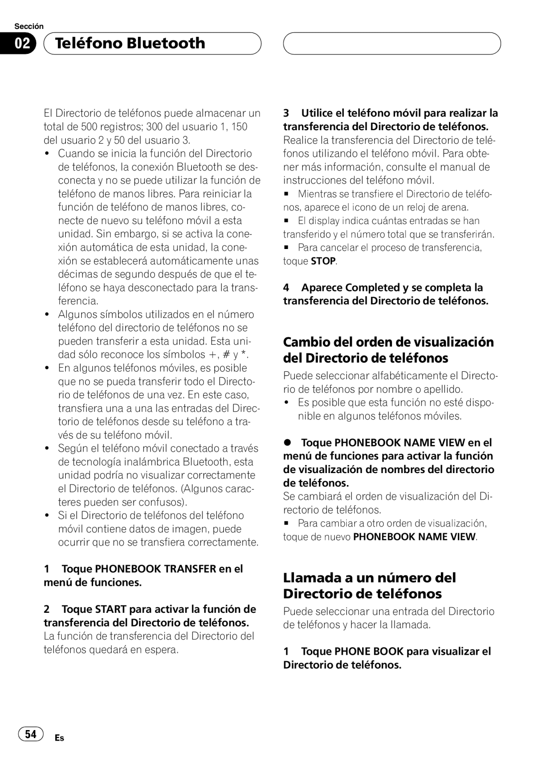 Pioneer CD-BTB20 owner manual Llamada a un número del Directorio de teléfonos 