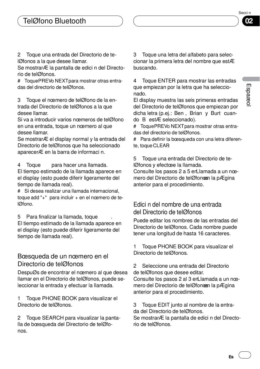 Pioneer CD-BTB20 owner manual Búsqueda de un número en el Directorio de teléfonos 