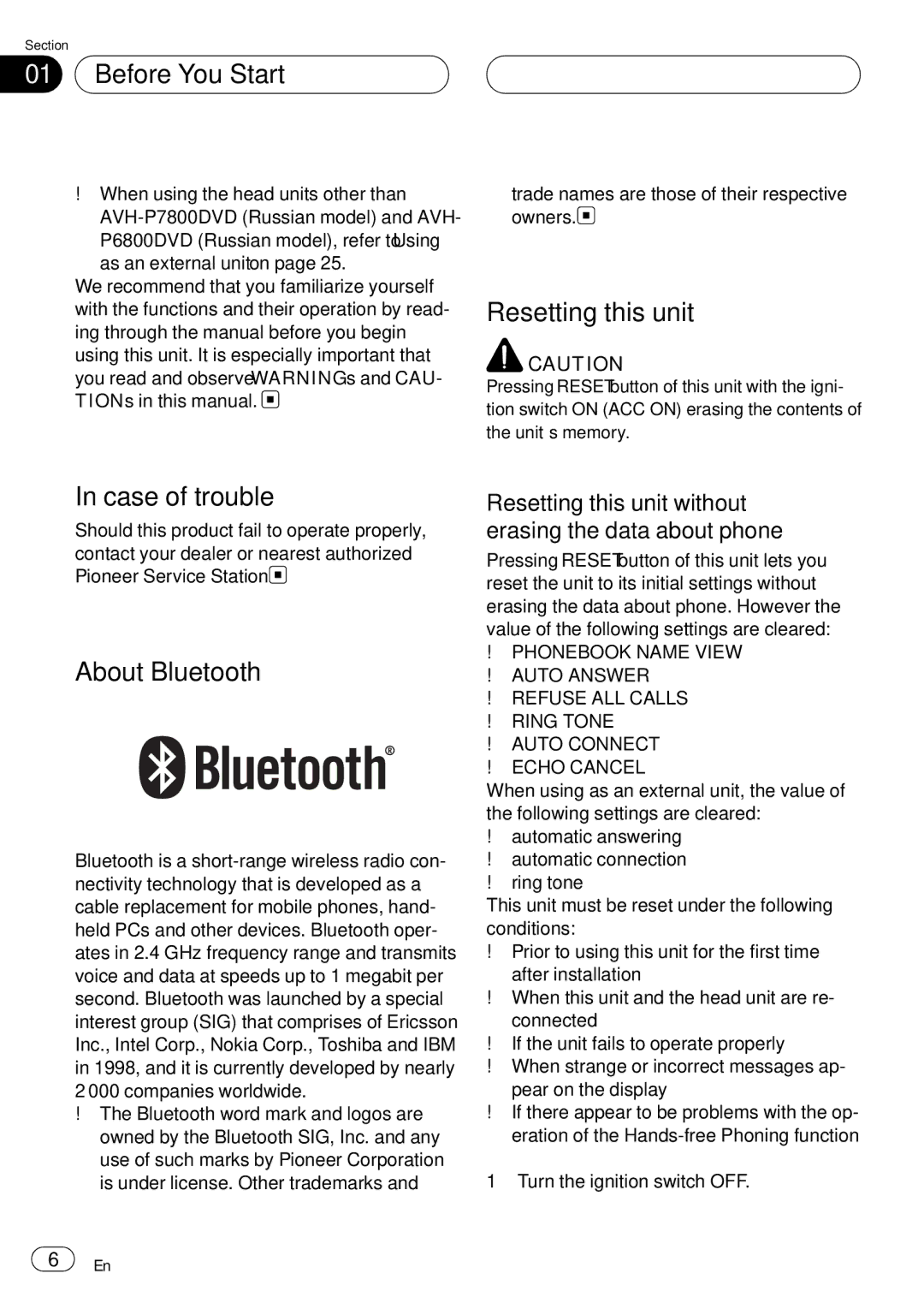 Pioneer CD-BTB20 owner manual Resetting this unit, Case of trouble, About Bluetooth 