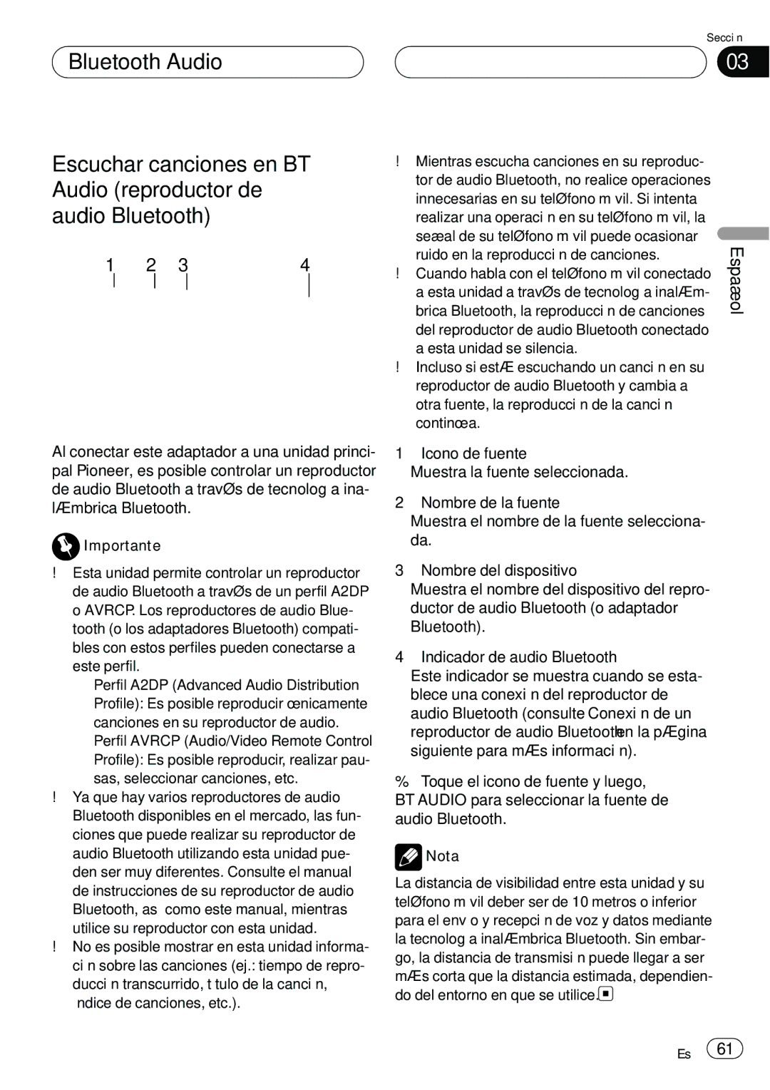 Pioneer CD-BTB20 owner manual Señal de su teléfono móvil puede ocasionar, Ruido en la reproducción de canciones 