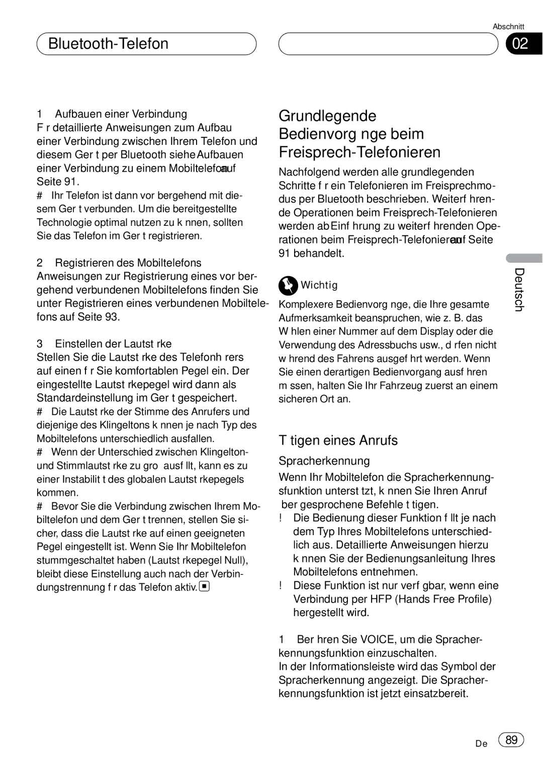 Pioneer CD-BTB20 owner manual Grundlegende Bedienvorgänge beim Freisprech-Telefonieren, Tätigen eines Anrufs 