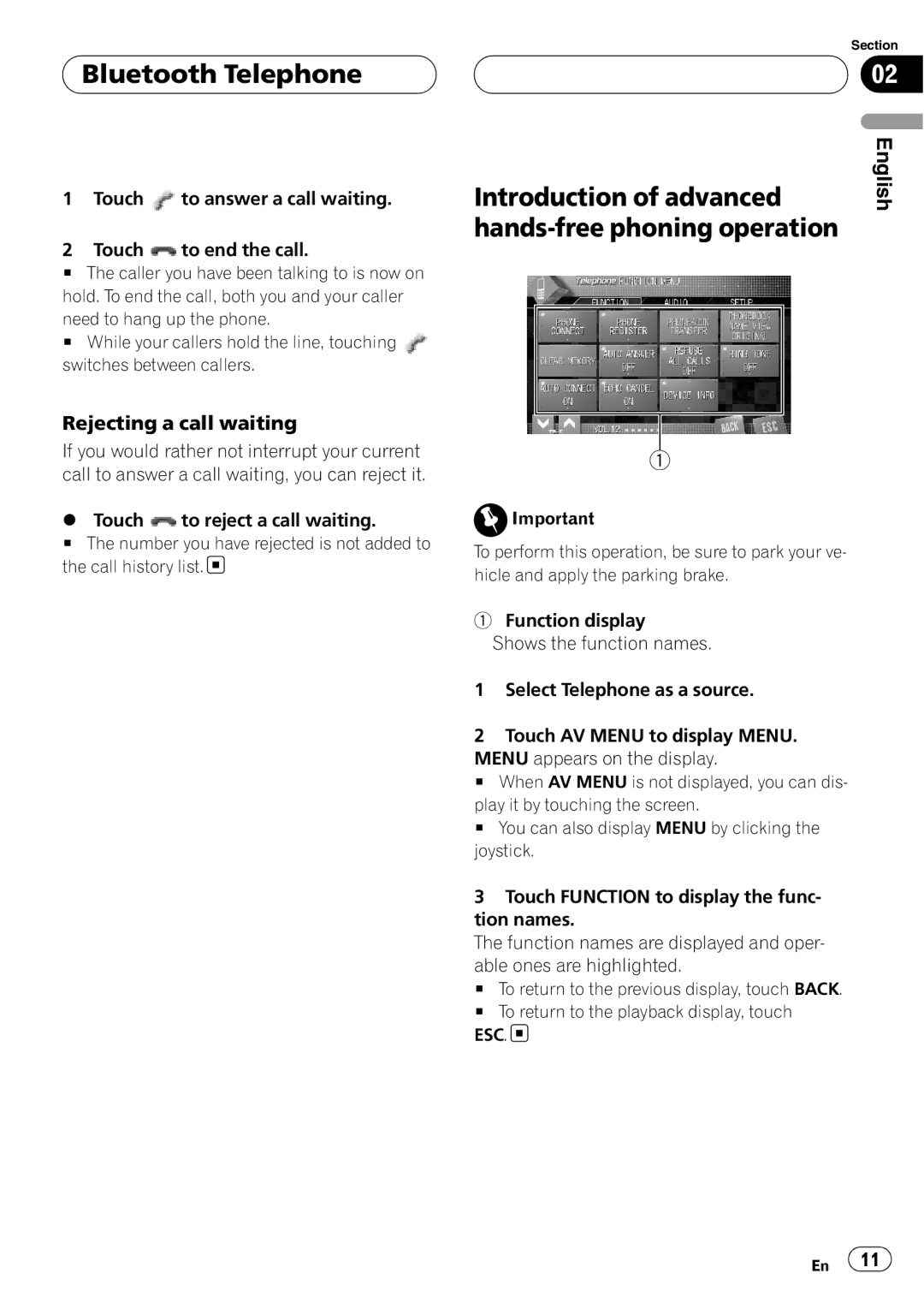 Pioneer CD-BTB200 owner manual Introduction of advanced, Hands-free phoning operation 