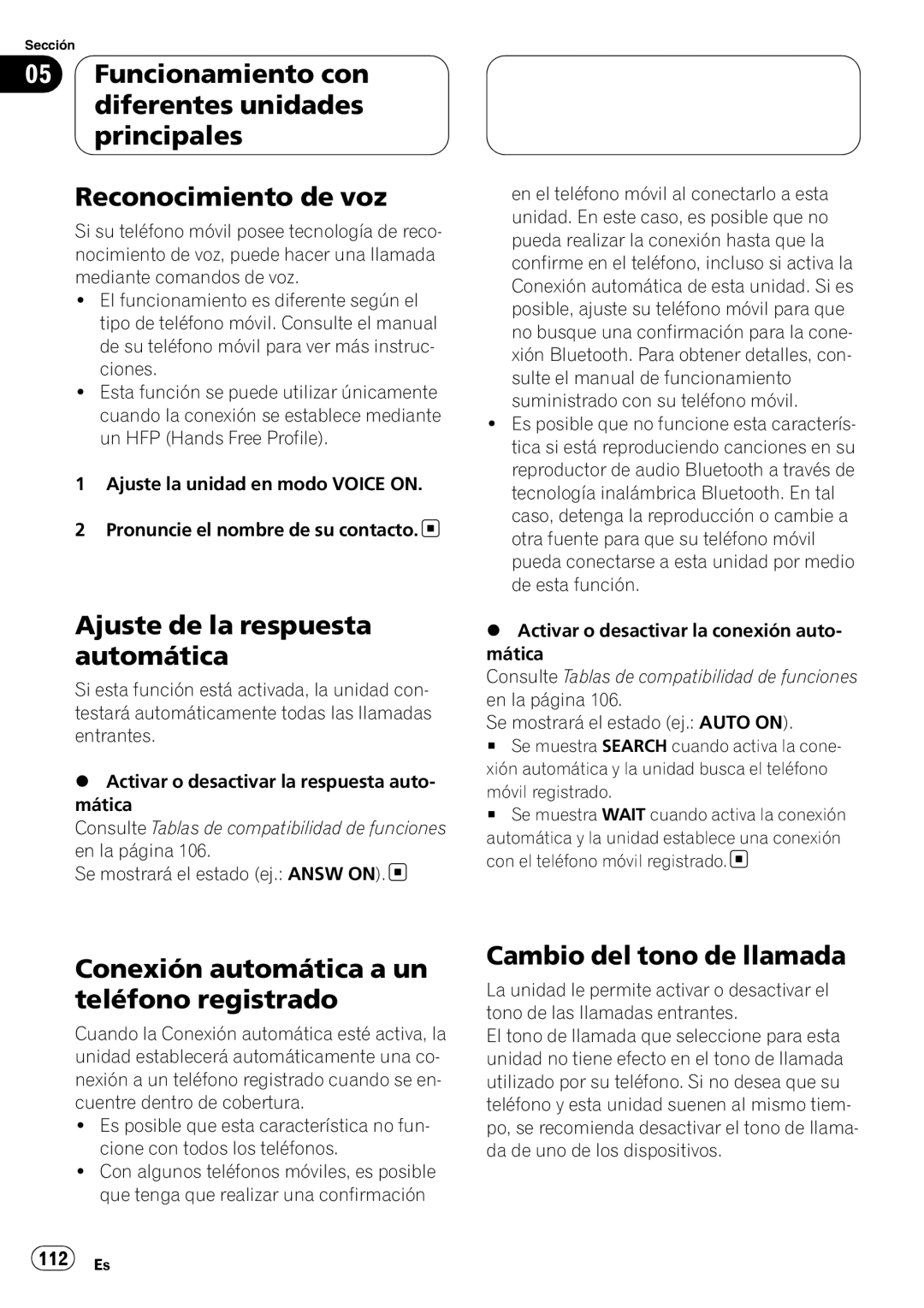 Pioneer CD-BTB200 owner manual Ajuste de la respuesta automática, Conexión automática a un teléfono registrado 