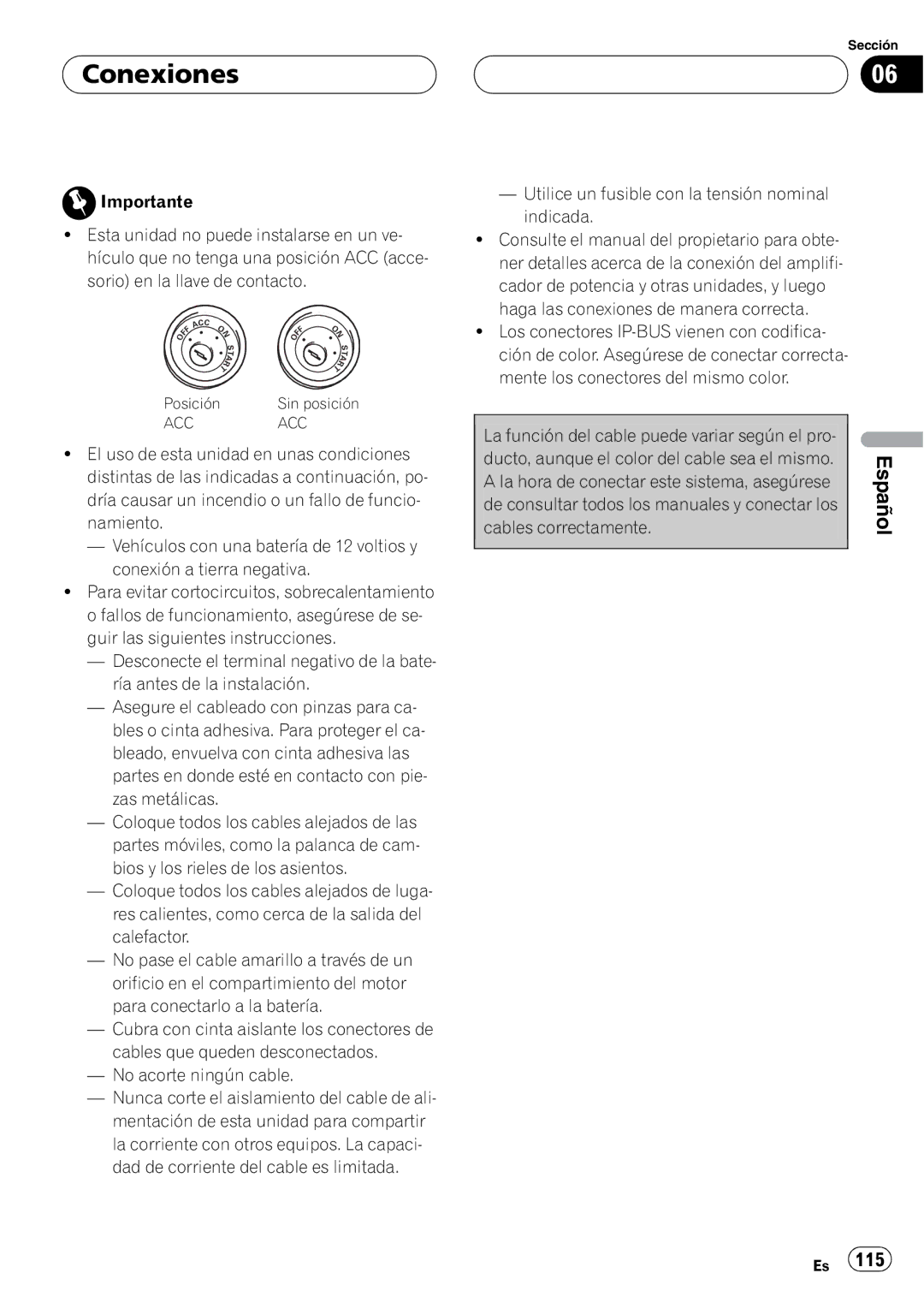 Pioneer CD-BTB200 Conexiones, Dad de corriente del cable es limitada, Utilice un fusible con la tensión nominal indicada 