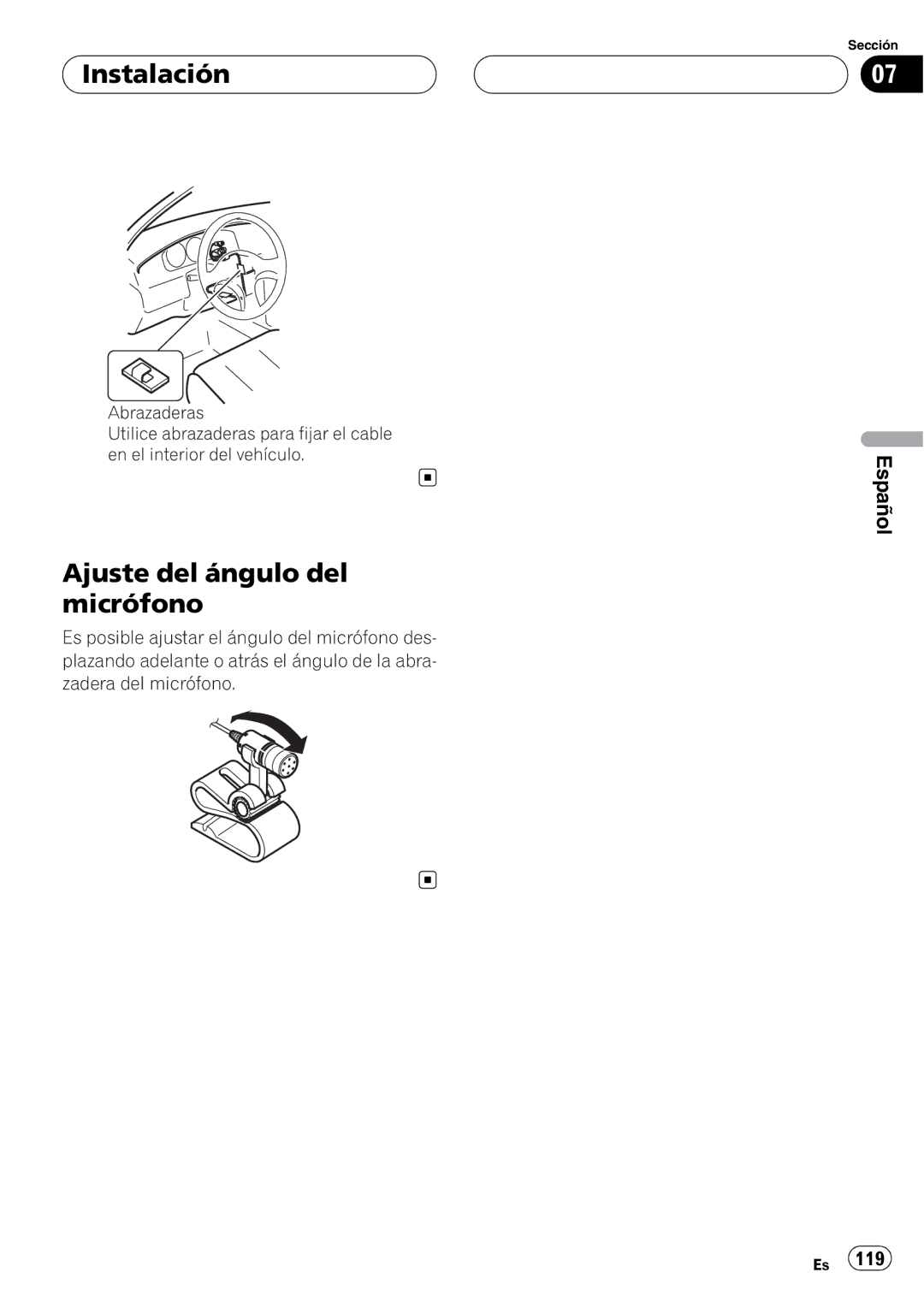 Pioneer CD-BTB200 owner manual Ajuste del ángulo del micrófono 