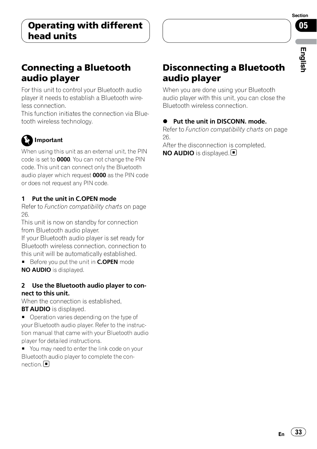 Pioneer CD-BTB200 owner manual Disconnecting a Bluetooth audio player 