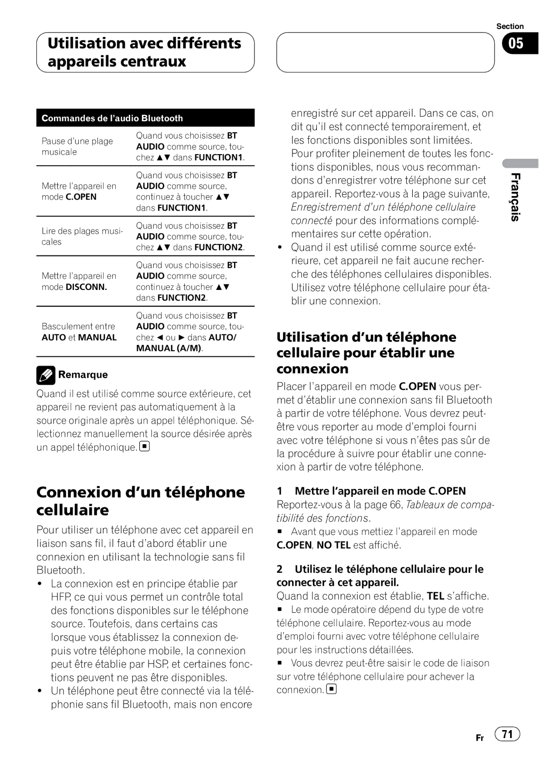 Pioneer CD-BTB200 owner manual Connexion d’un téléphone cellulaire, Dons d’enregistrer votre téléphone sur cet 