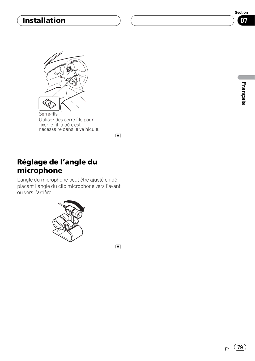 Pioneer CD-BTB200 owner manual Réglage de l’angle du microphone 