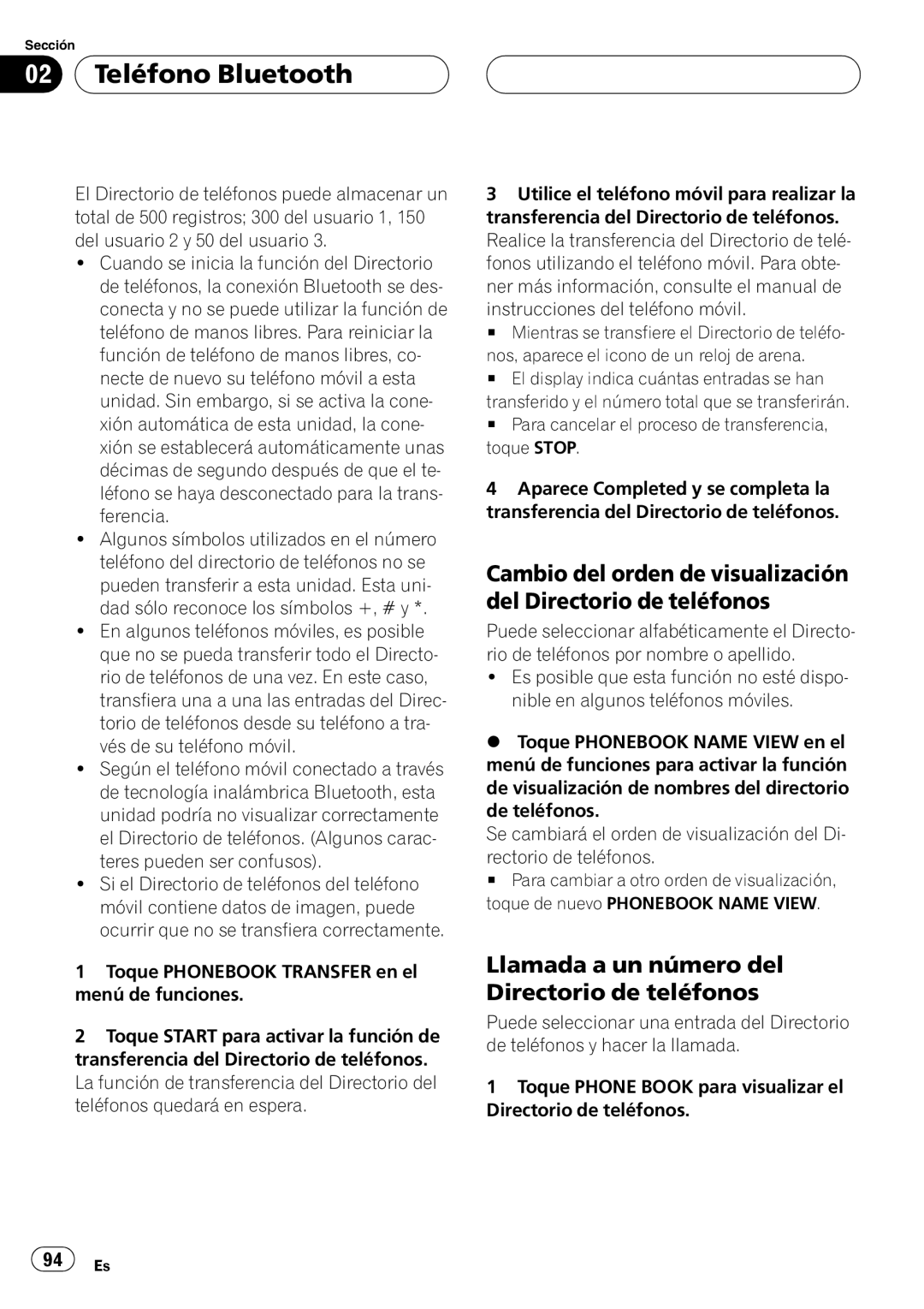 Pioneer CD-BTB200 owner manual Llamada a un número del Directorio de teléfonos 