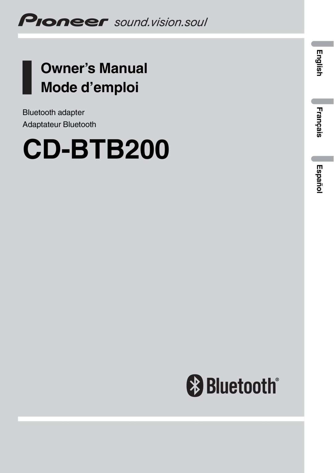Pioneer CD-BTB200 owner manual Bluetooth adapter Adaptateur Bluetooth, English Français Español 