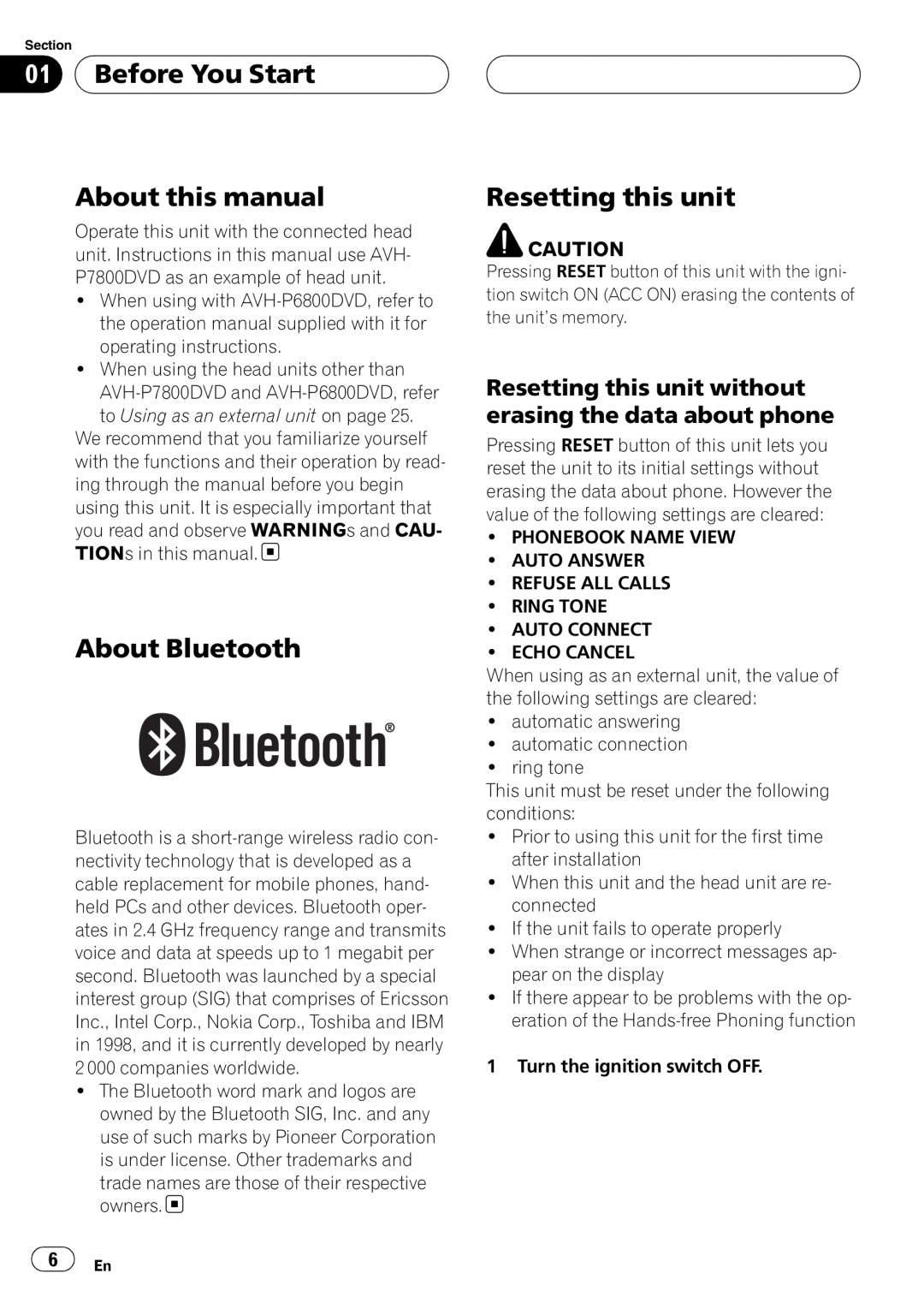 Pioneer CD-BTB200 owner manual Before You Start About this manual, About Bluetooth, Resetting this unit 