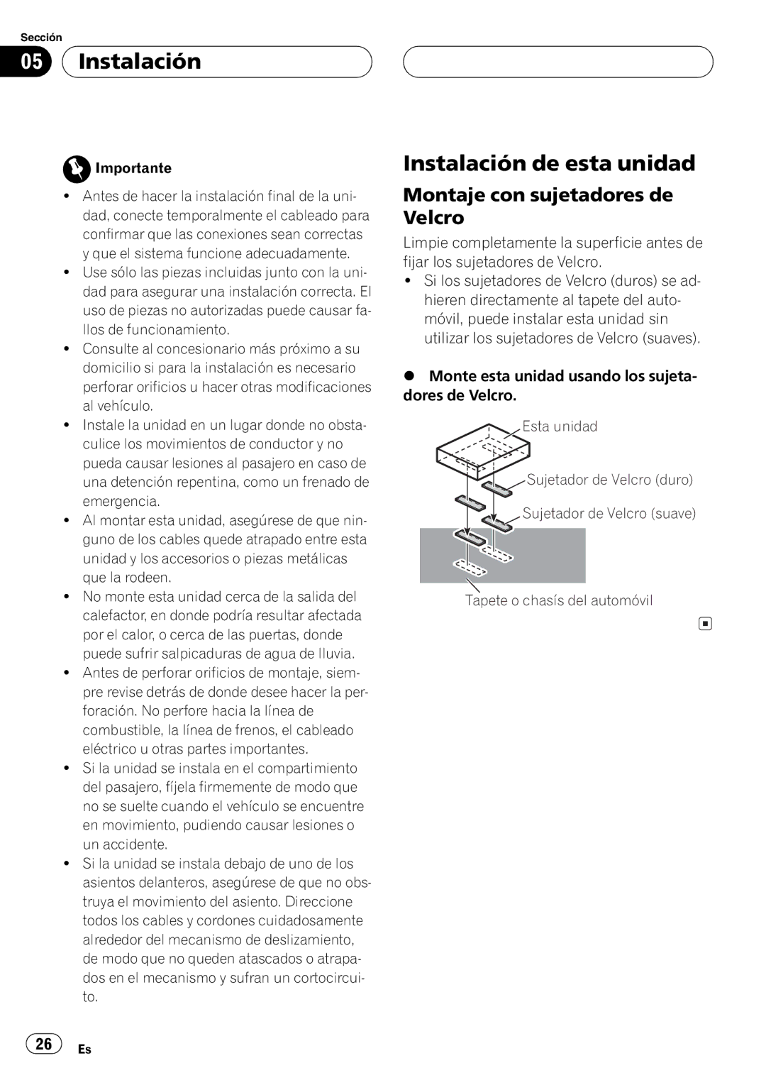 Pioneer CD-IB100 manual Tapete o chasís del automóvil 