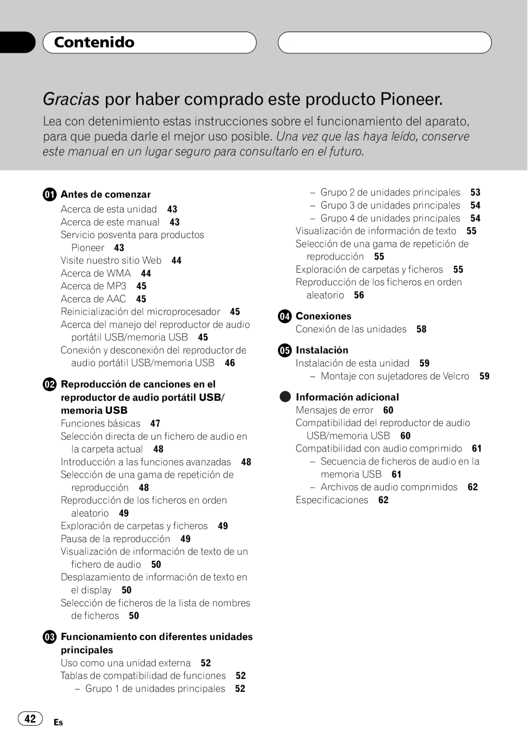 Pioneer CD-UB100 owner manual Contenido 