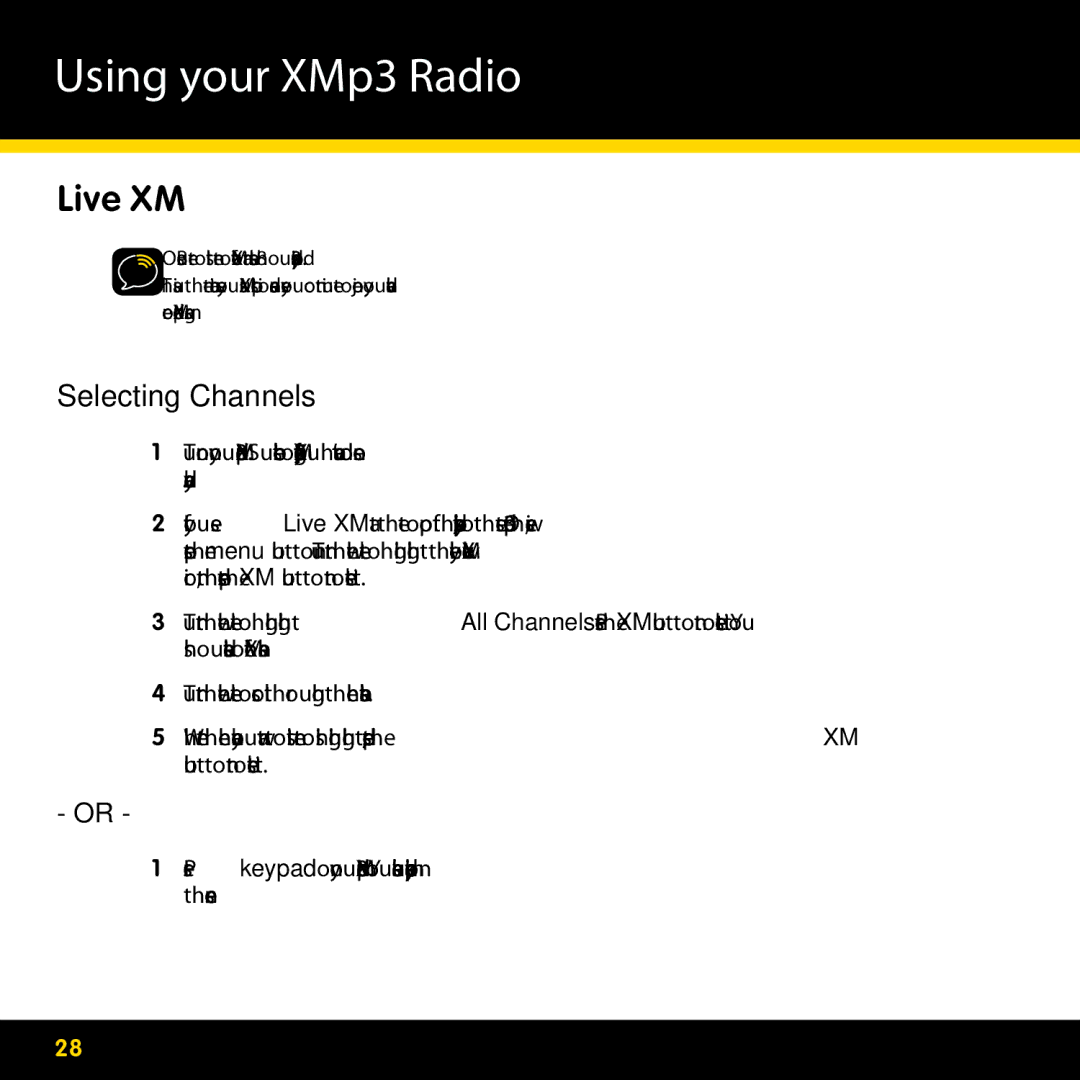 Pioneer CD-XMPCAR1, CD-XMHOME1, CD-XMCASE1, CD-XMHEAD1 manual Using your XMp3 Radio, Live XM 