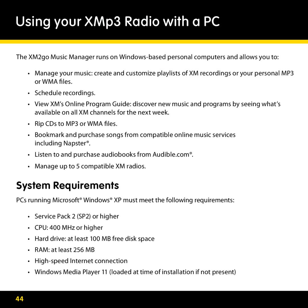 Pioneer CD-XMPCAR1, CD-XMHOME1, CD-XMCASE1, CD-XMHEAD1 manual Using your XMp3 Radio with a PC, System Requirements 