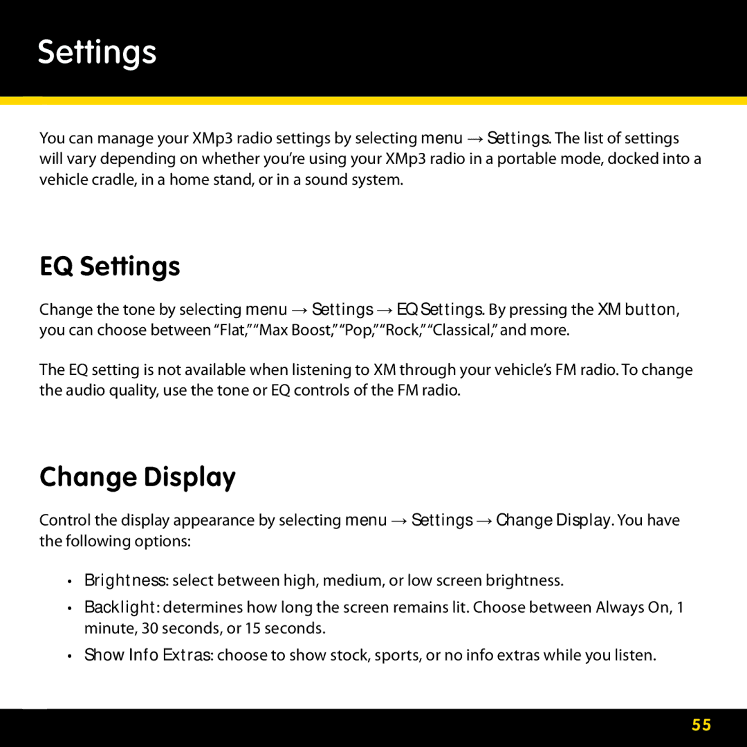 Pioneer CD-XMHEAD1, CD-XMPCAR1, CD-XMHOME1, CD-XMCASE1 manual EQ Settings 