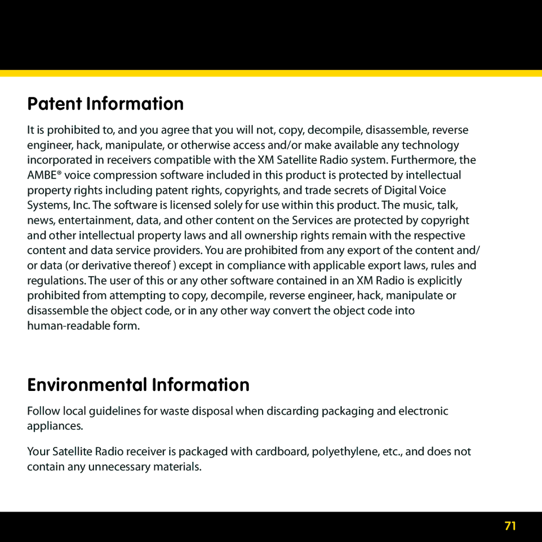 Pioneer CD-XMHEAD1, CD-XMPCAR1, CD-XMHOME1, CD-XMCASE1 manual Patent Information, Environmental Information 