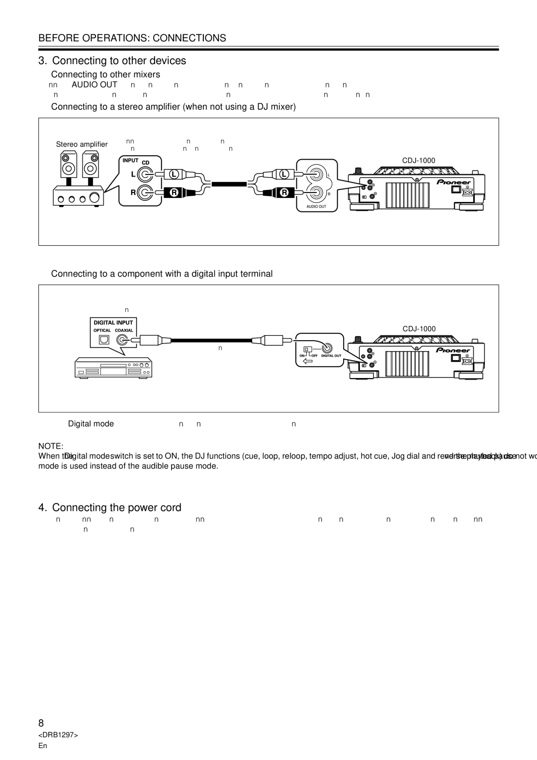 Pioneer CDJ-1000 operating instructions Connecting to other devices, Connecting the power cord, Connecting to other mixers 