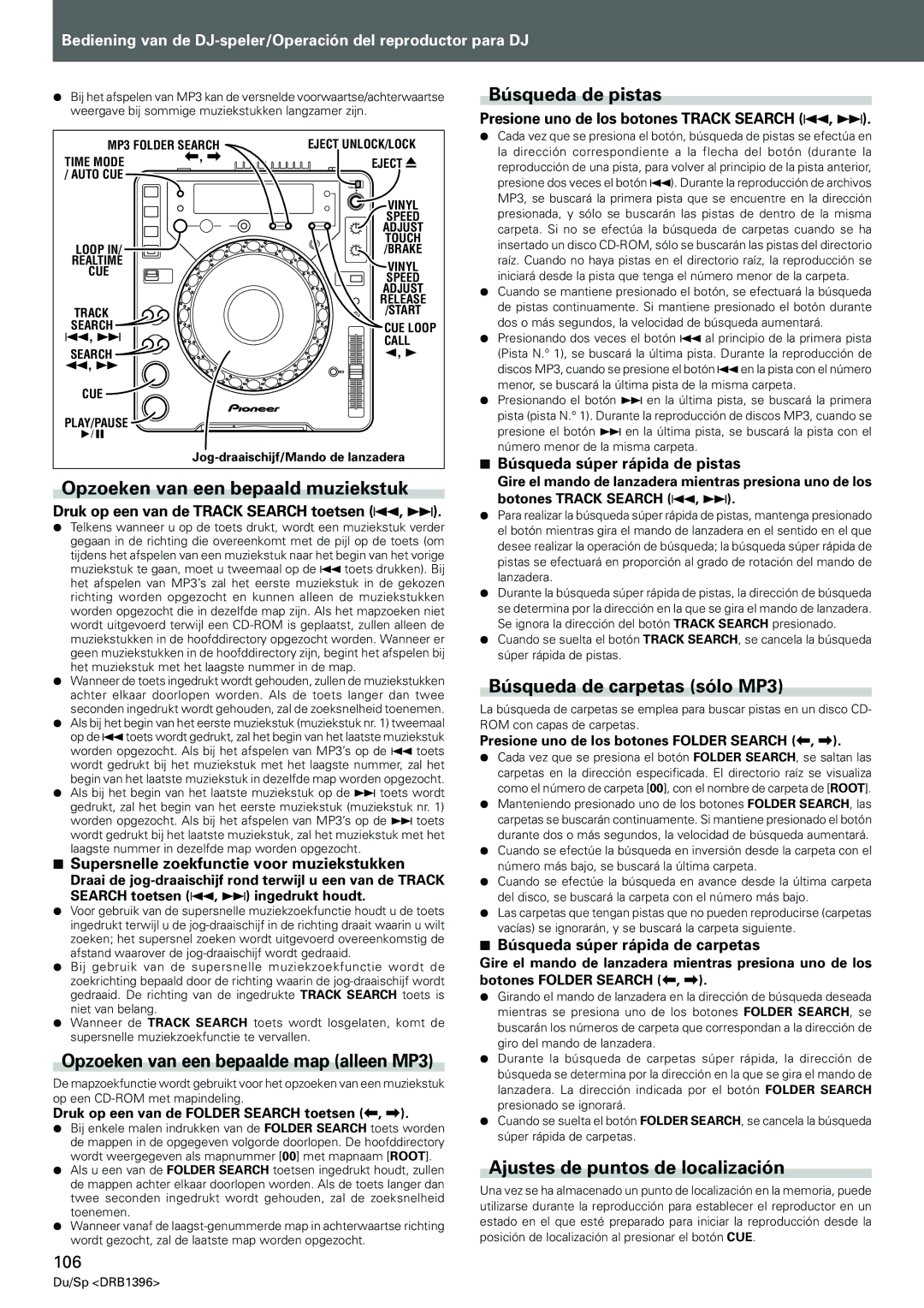 Pioneer CDJ-1000MK3 Opzoeken van een bepaald muziekstuk, Opzoeken van een bepaalde map alleen MP3, Búsqueda de pistas 