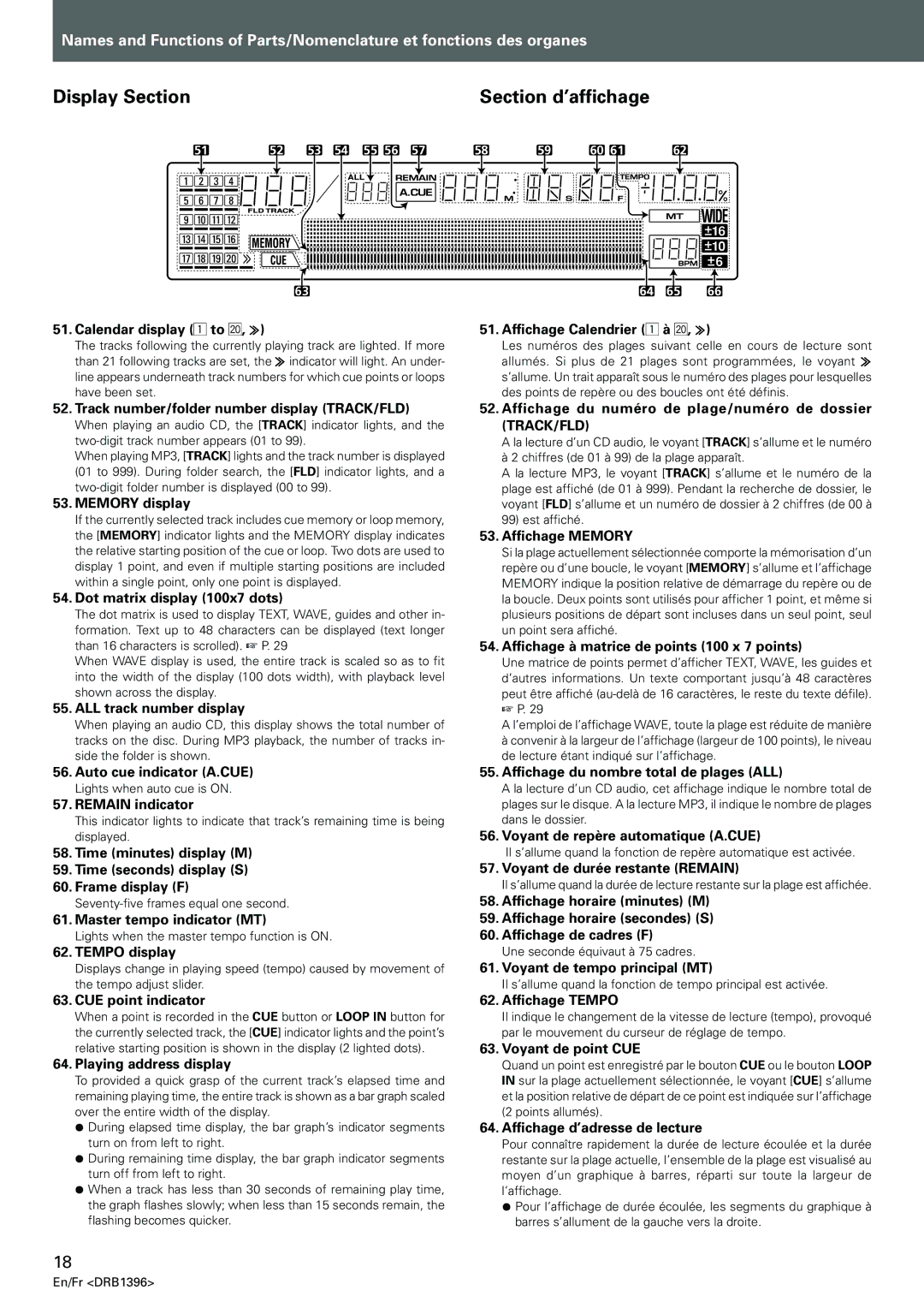 Pioneer CDJ-1000MK3 manual Display Section, Section d’affichage 