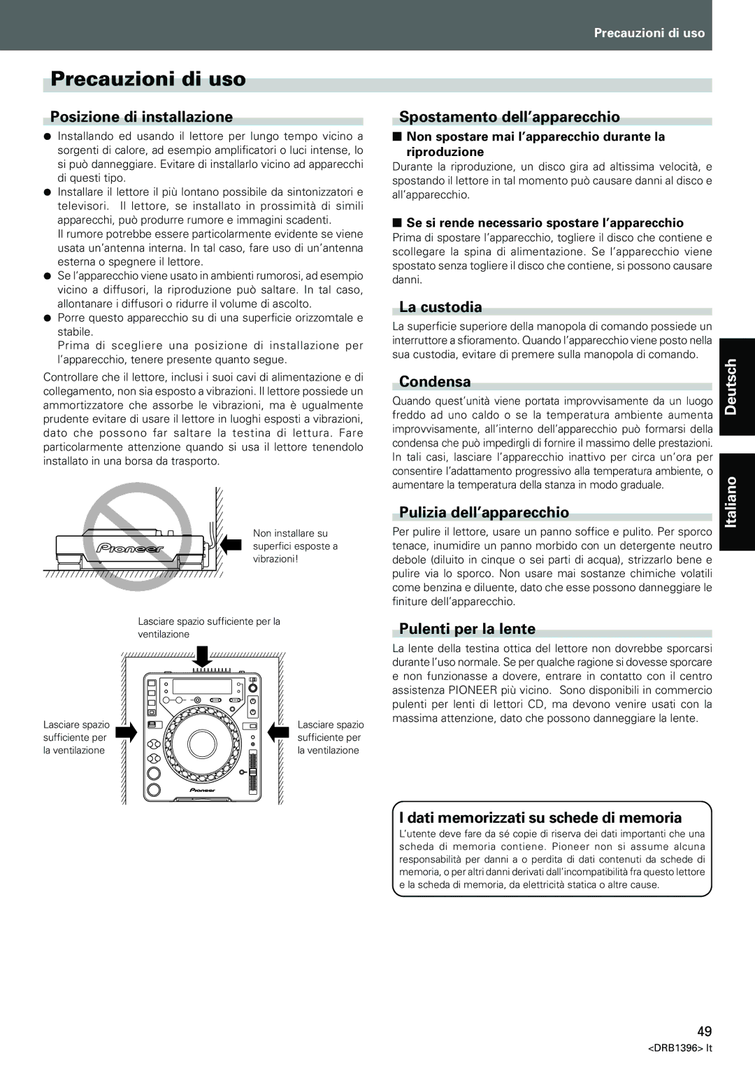 Pioneer CDJ-1000MK3 manual Precauzioni di uso 