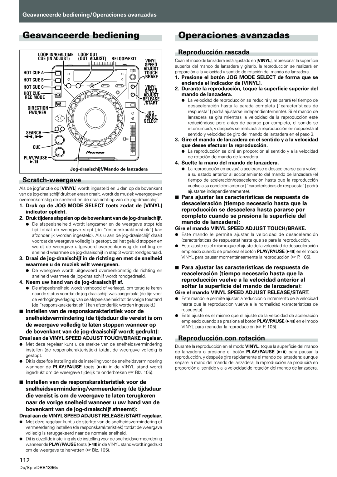 Pioneer CDJ-1000MK3 manual Geavanceerde bediening, Operaciones avanzadas, Scratch-weergave, Reproducción rascada 