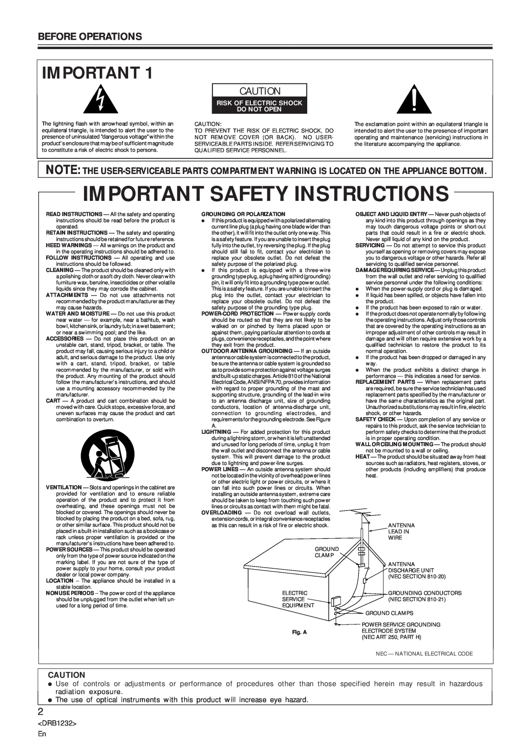 Pioneer CDJ-100S specifications Important Safety Instructions, Before Operations 