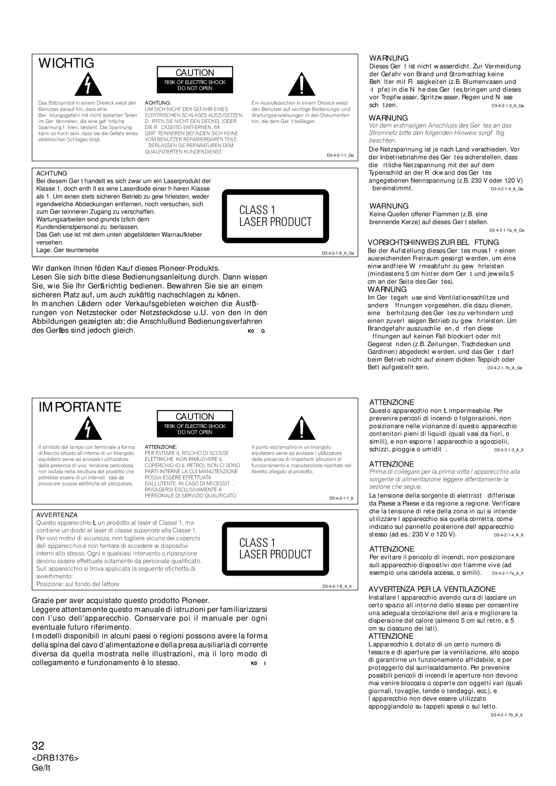 Pioneer CDJ-200 manual Wichtig 