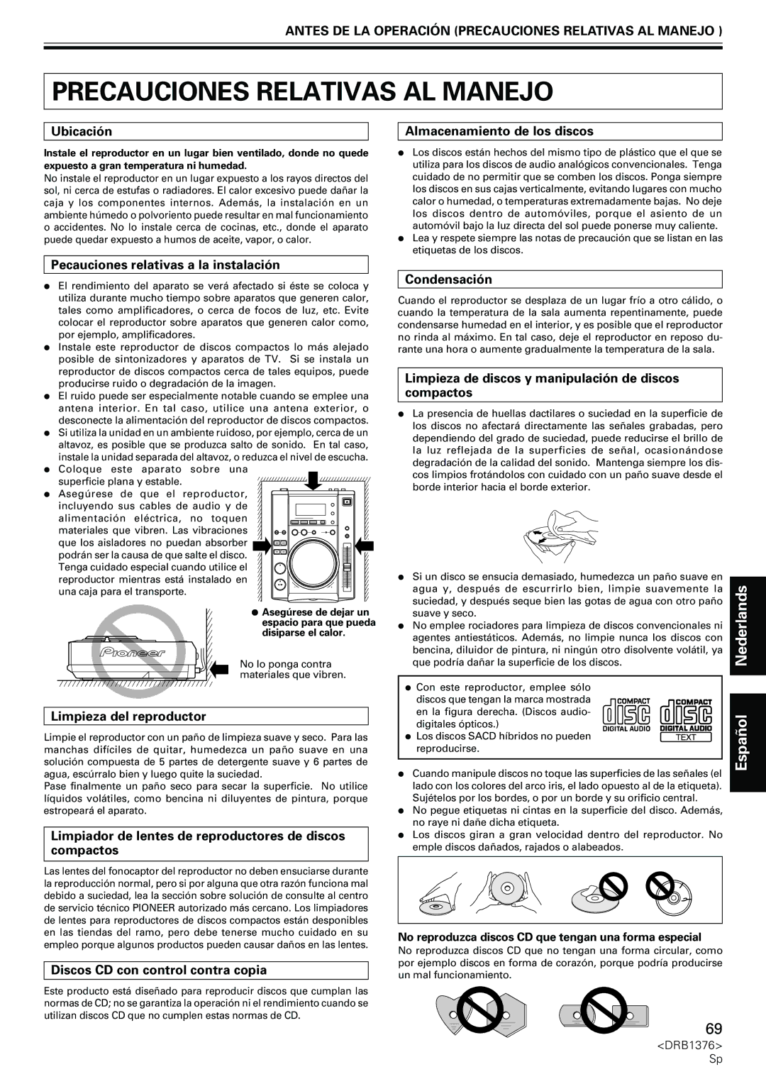 Pioneer CDJ-200 manual Antes DE LA Operación Precauciones Relativas AL Manejo 