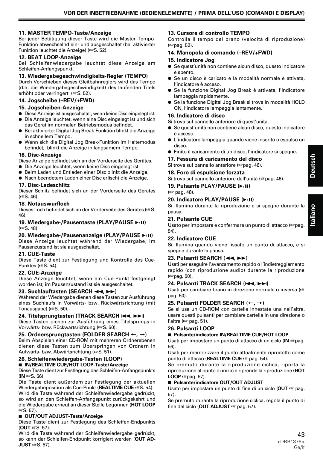 Pioneer CDJ-200 manual MASTER TEMPO-Taste/Anzeige, BEAT LOOP-Anzeige, Wiedergabegeschwindigkeits-ReglerTEMPO, Disc-Anzeige 