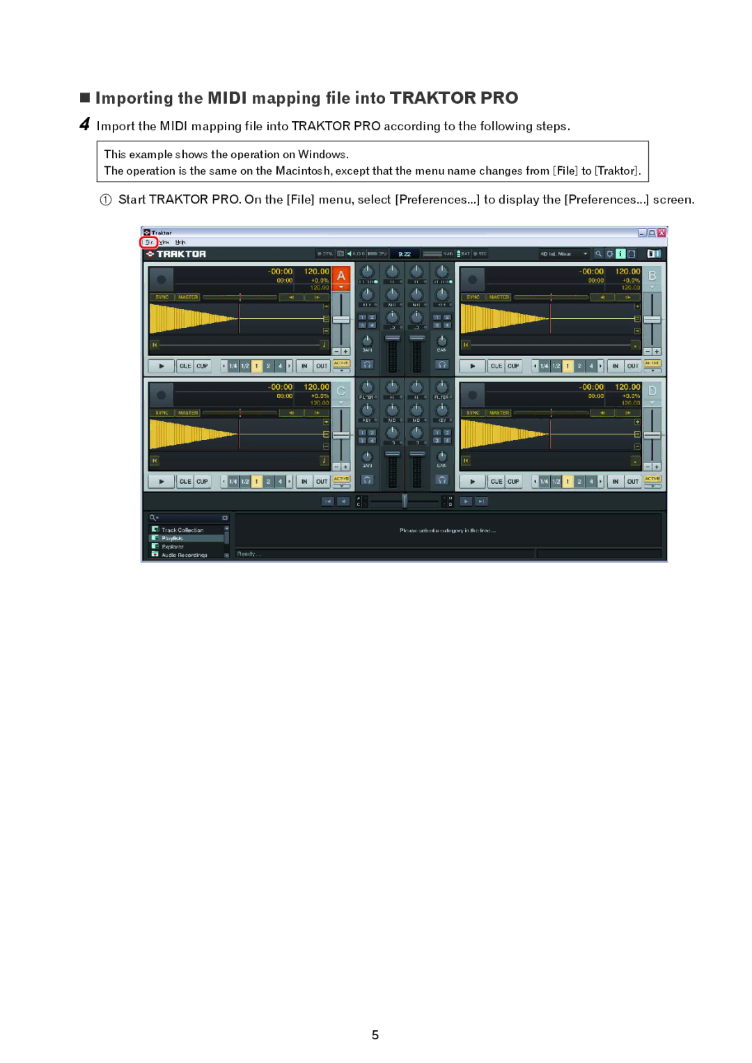 Pioneer CDJ-350 manual  Importing the Midi mapping file into Traktor PRO 