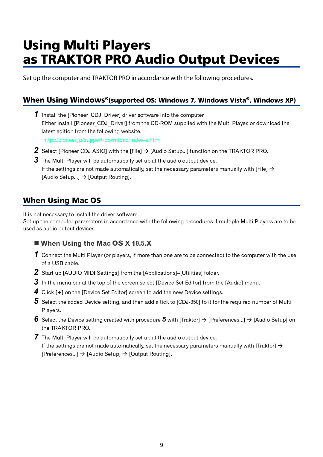 Pioneer CDJ-350 manual Using Multi Players As Traktor PRO Audio Output Devices,  When Using the Mac OS X 