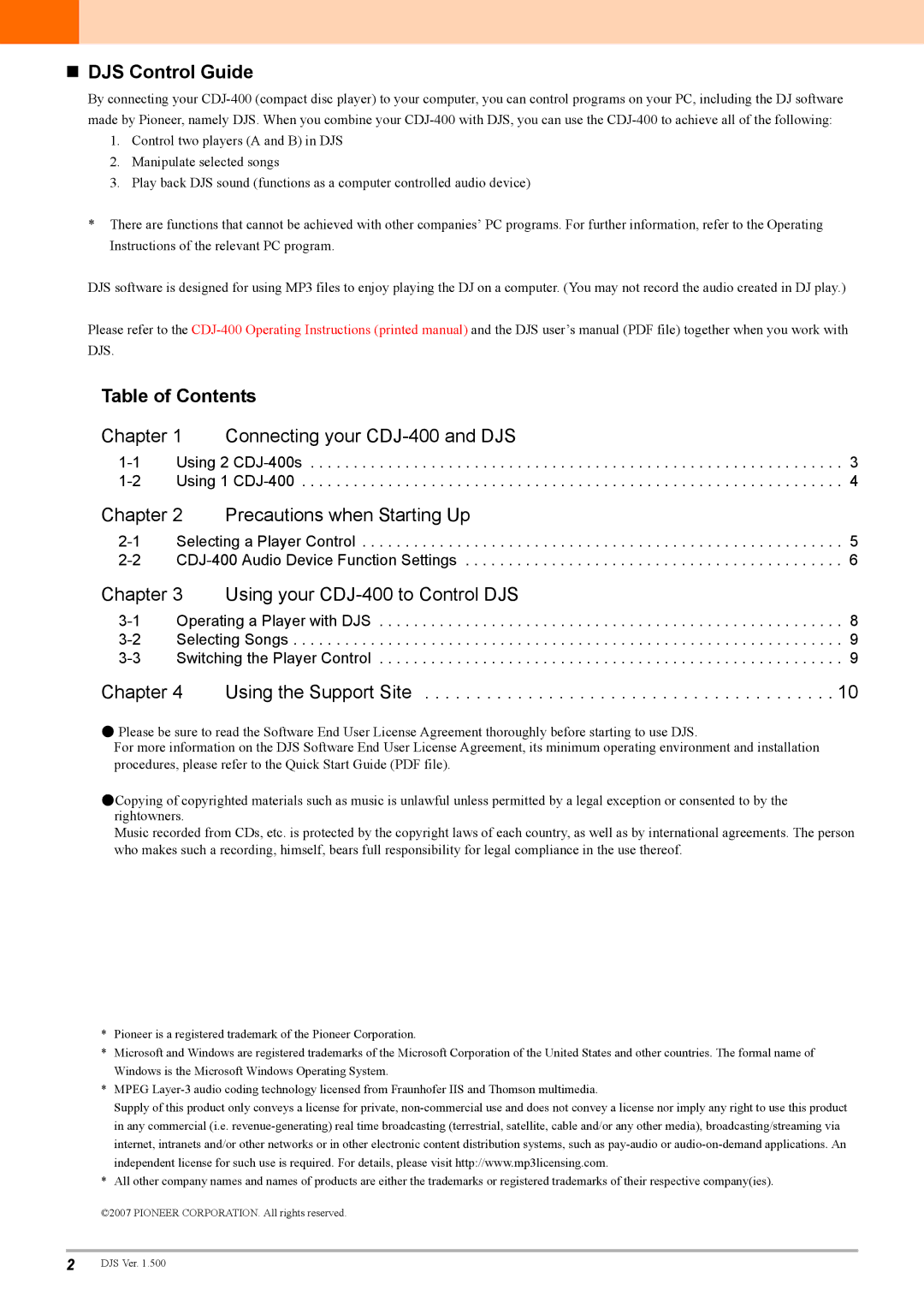 Pioneer CDJ-400 manual DJS Control Guide 