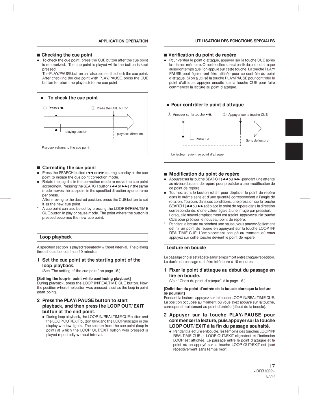 Pioneer CDJ-500II operating instructions Application Operation, Utilisation DES Fonctions Speciales 