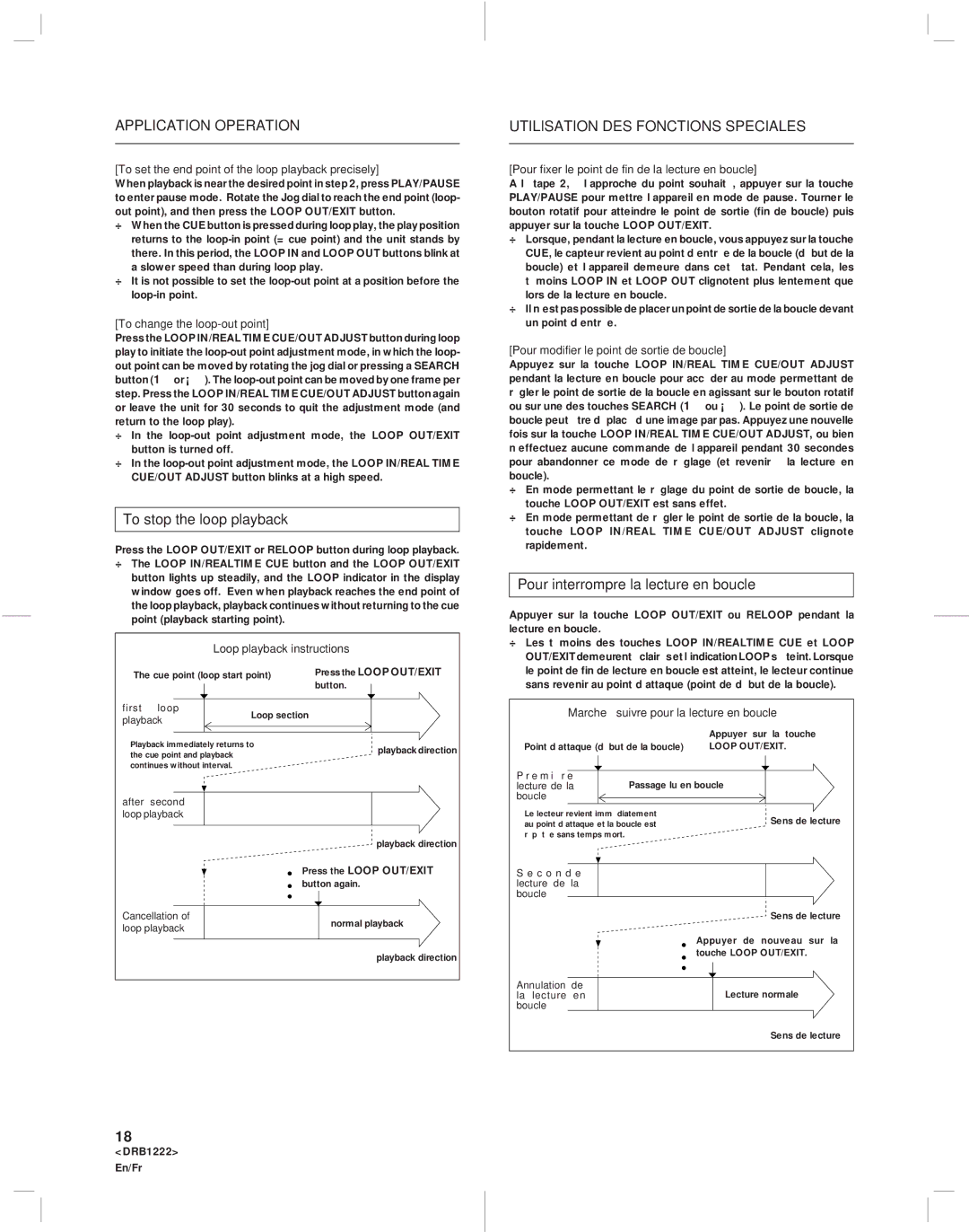 Pioneer CDJ-500II operating instructions To stop the loop playback, Pour interrompre la lecture en boucle 