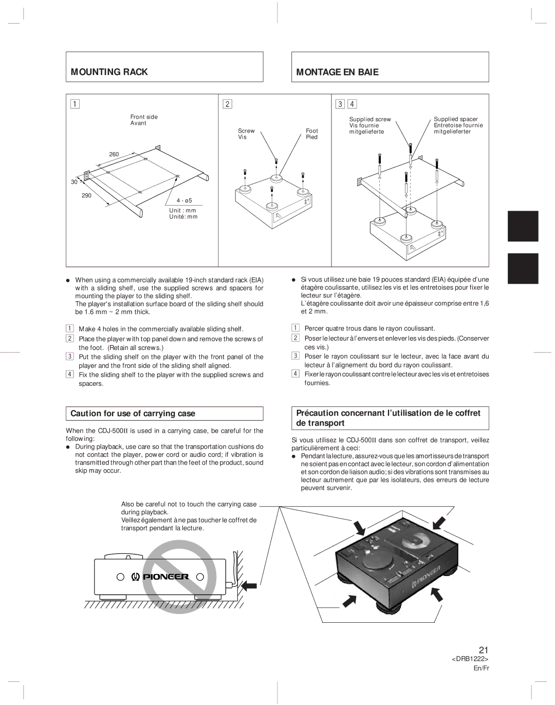 Pioneer CDJ-500II operating instructions Mounting Rack Montage EN Baie 