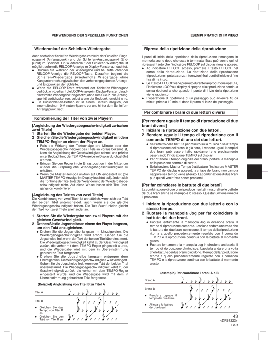 Pioneer CDJ-500II operating instructions Wiederanlauf der Schleifen-Wiedergabe, Kombinierung der Titel von zwei Playern 