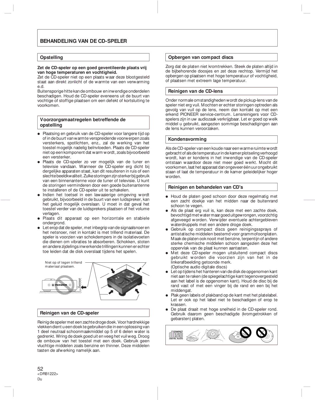 Pioneer CDJ-500II operating instructions Behandeling VAN DE CD-SPELER 