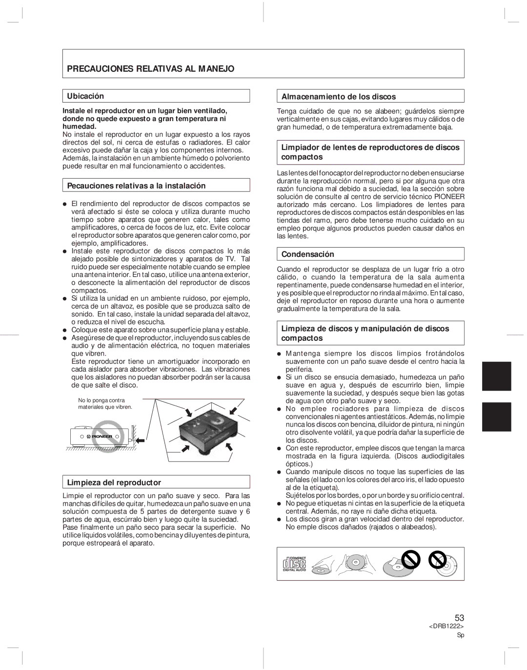 Pioneer CDJ-500II operating instructions Precauciones Relativas AL Manejo 