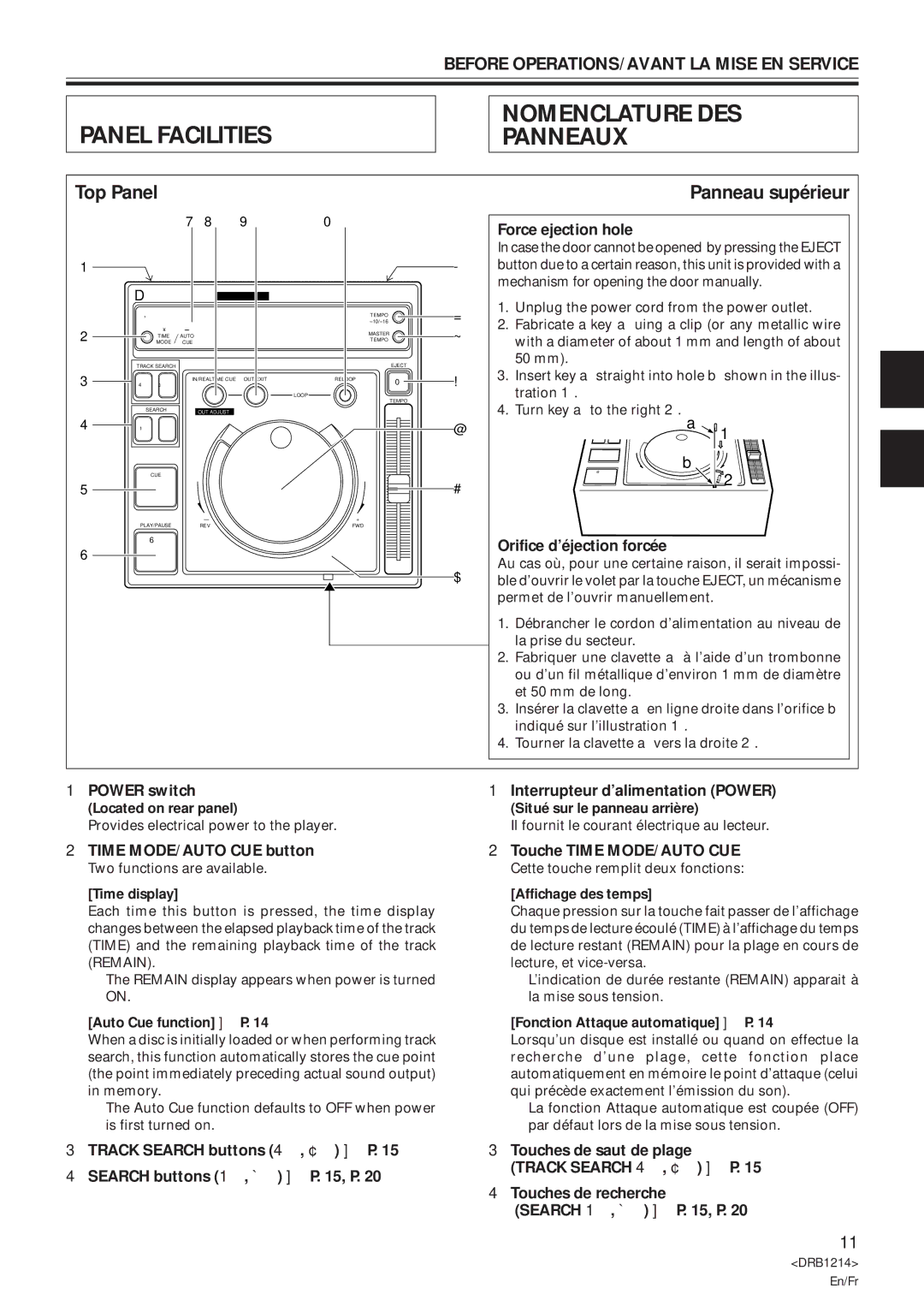 Pioneer CDJ-500S user service Nomenclature DES, Panneaux, Top Panel 