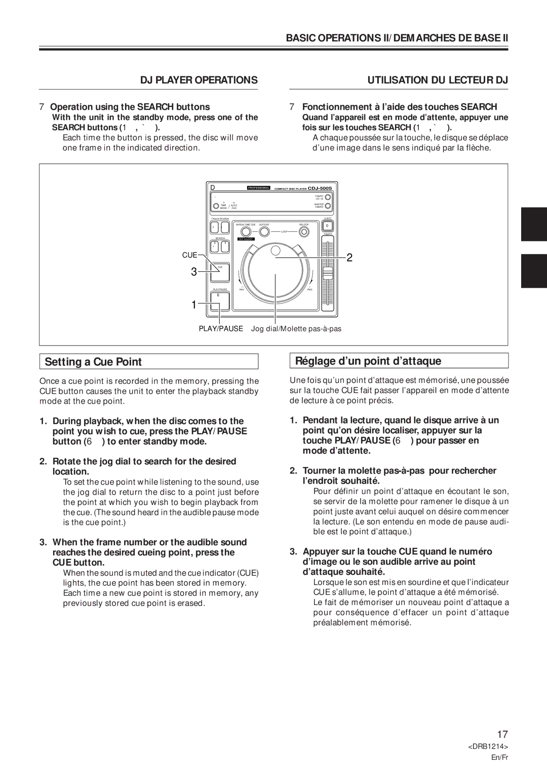 Pioneer CDJ-500S user service Setting a Cue Point Réglage d’un point d’attaque 