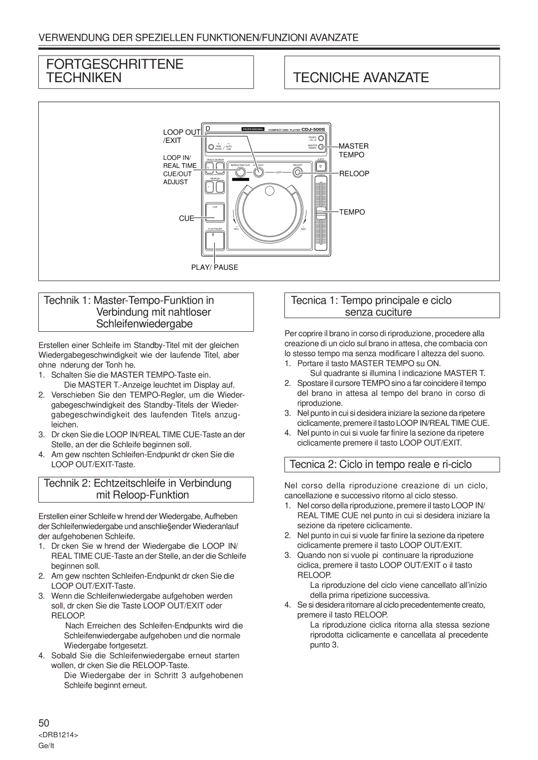 Pioneer CDJ-500S user service Tecniche Avanzate, Schalten Sie die Master TEMPO-Taste ein 