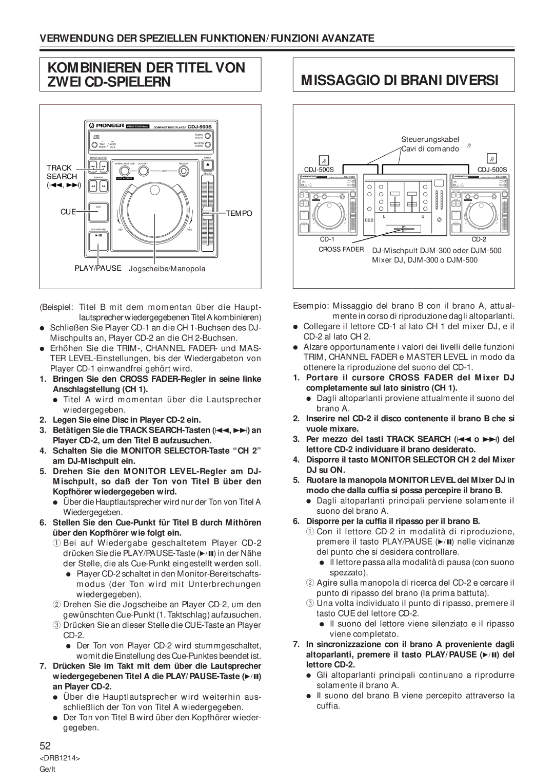 Pioneer CDJ-500S user service Kombinieren DER Titel VON Zwei CD-SPIELERN, Missaggio DI Brani Diversi 