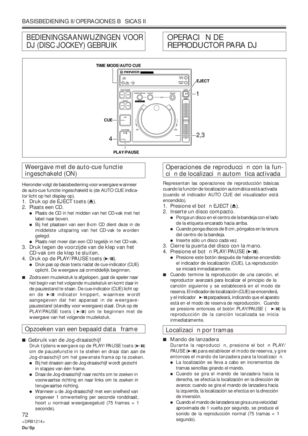 Pioneer CDJ-500S user service Weergave met de auto-cue functie ingeschakeld on, Opzoeken van een bepaald data frame 