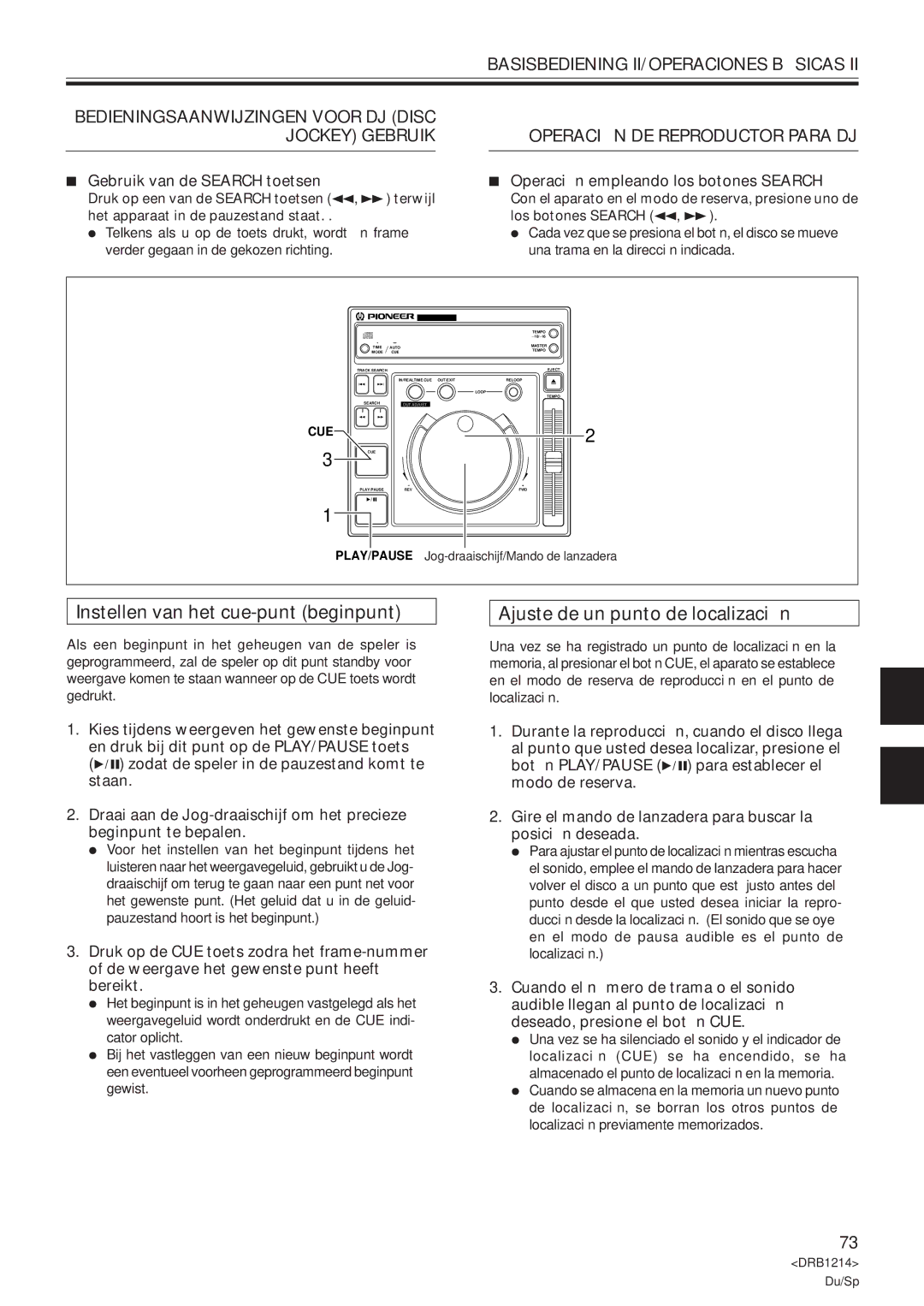 Pioneer CDJ-500S user service Instellen van het cue-punt beginpunt, Ajuste de un punto de localización 