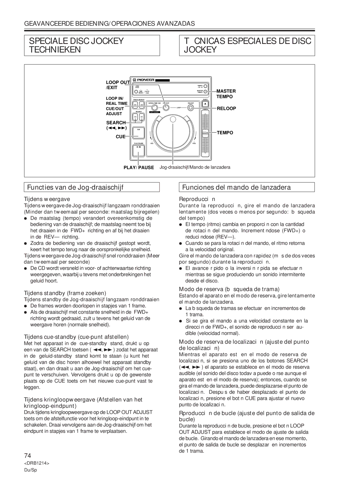 Pioneer CDJ-500S user service Functies van de Jog-draaischijf, Funciones del mando de lanzadera 