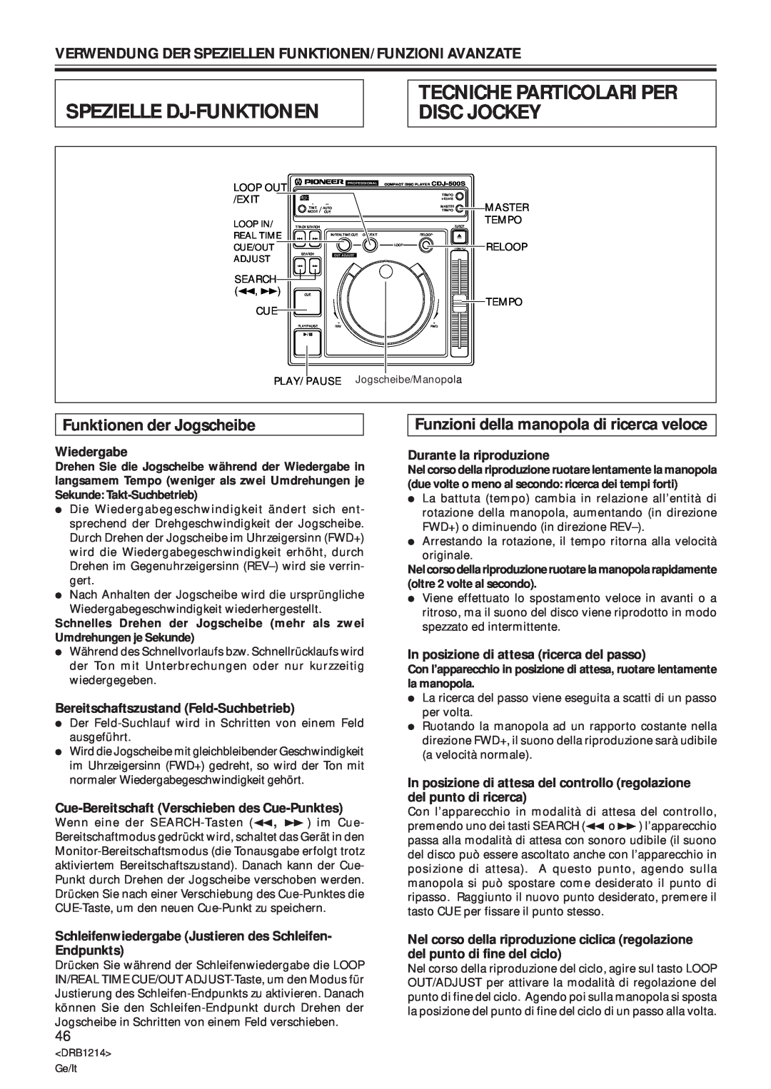 Pioneer CDJ-500S Spezielle Dj-Funktionen, Tecniche Particolari Per Disc Jockey, Funktionen der Jogscheibe, Wiedergabe 