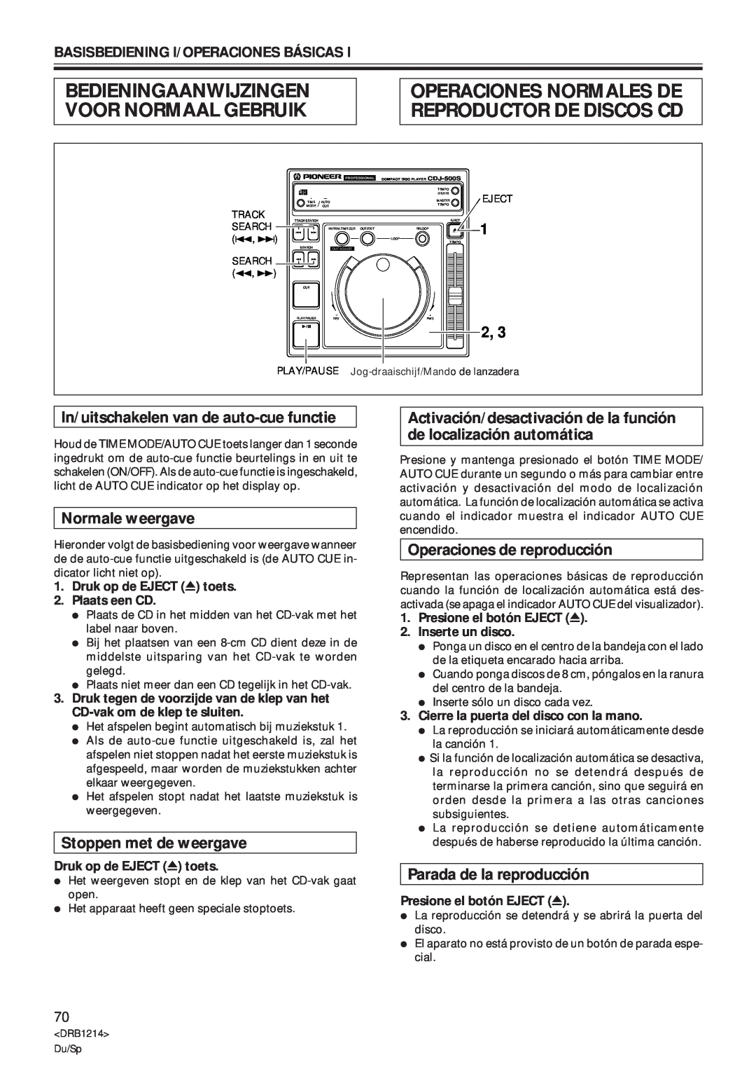 Pioneer CDJ-500S Bedieningaanwijzingen Voor Normaal Gebruik, Operaciones Normales De Reproductor De Discos Cd, 1 2 