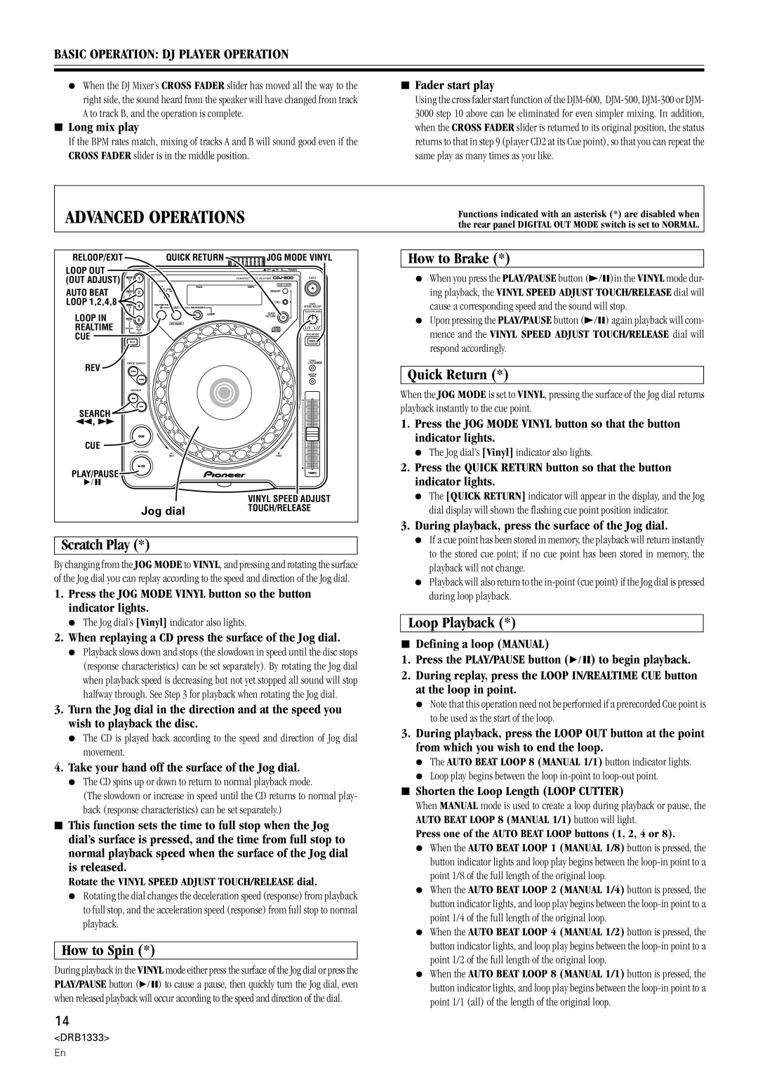 Pioneer CDJ-800 manual Advanced Operations 