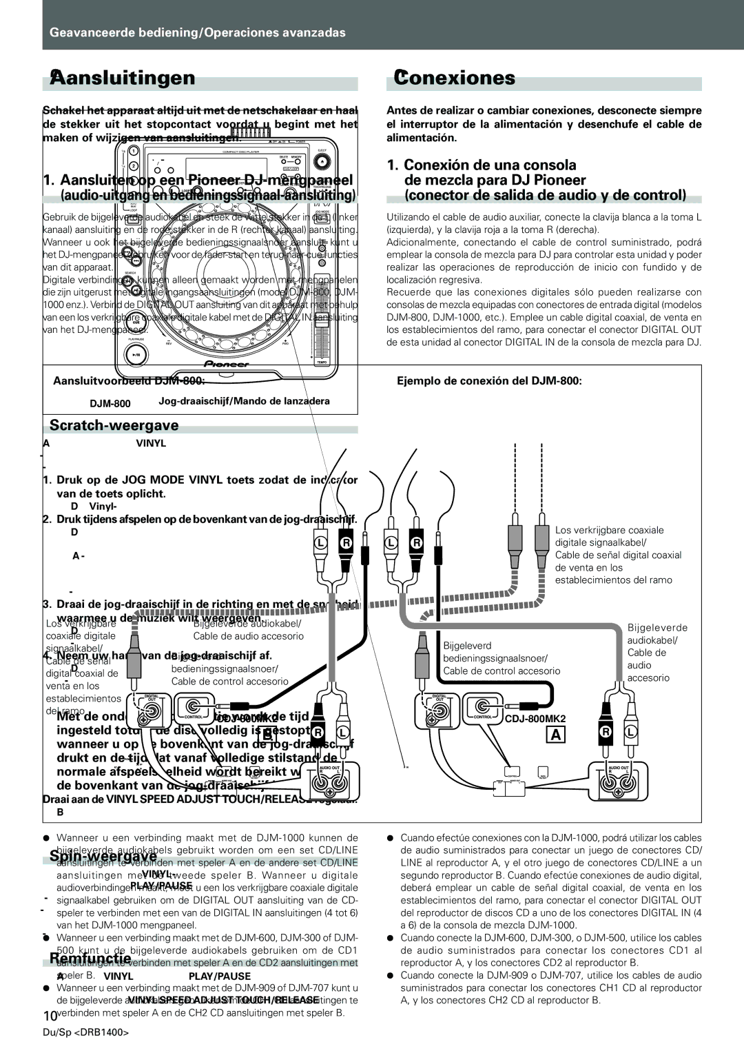 Pioneer CDJ-800MK2 operating instructions Geavanceerde bediening, Operaciones avanzadas 